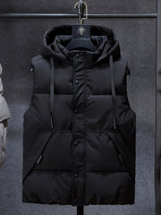 Men Sleeveless Down Thermal Hooded Vests Jackets Zipper Outdoor Winter Casual