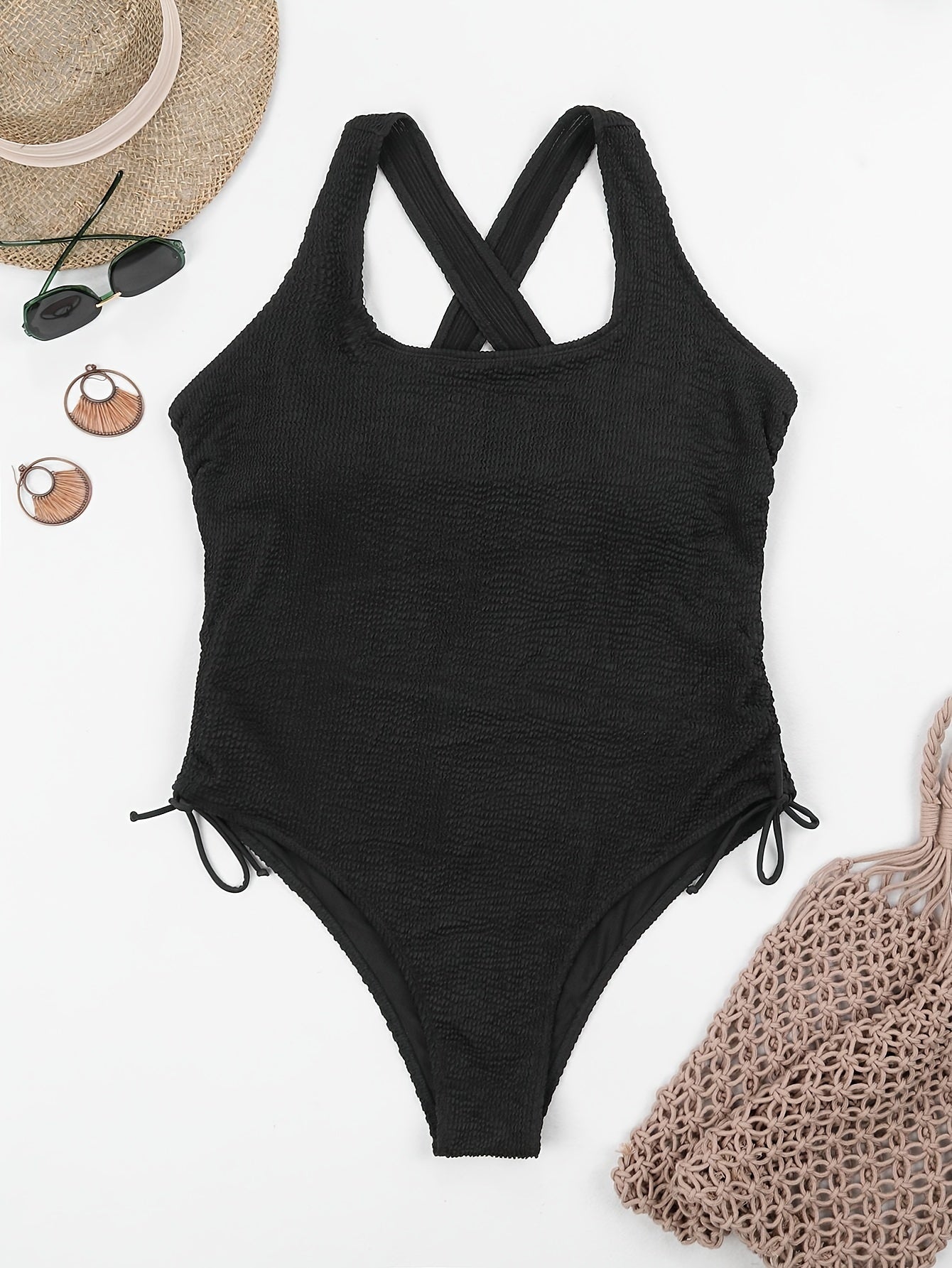 Sexy One Piece Swimsuit Ruched Crisscross Back