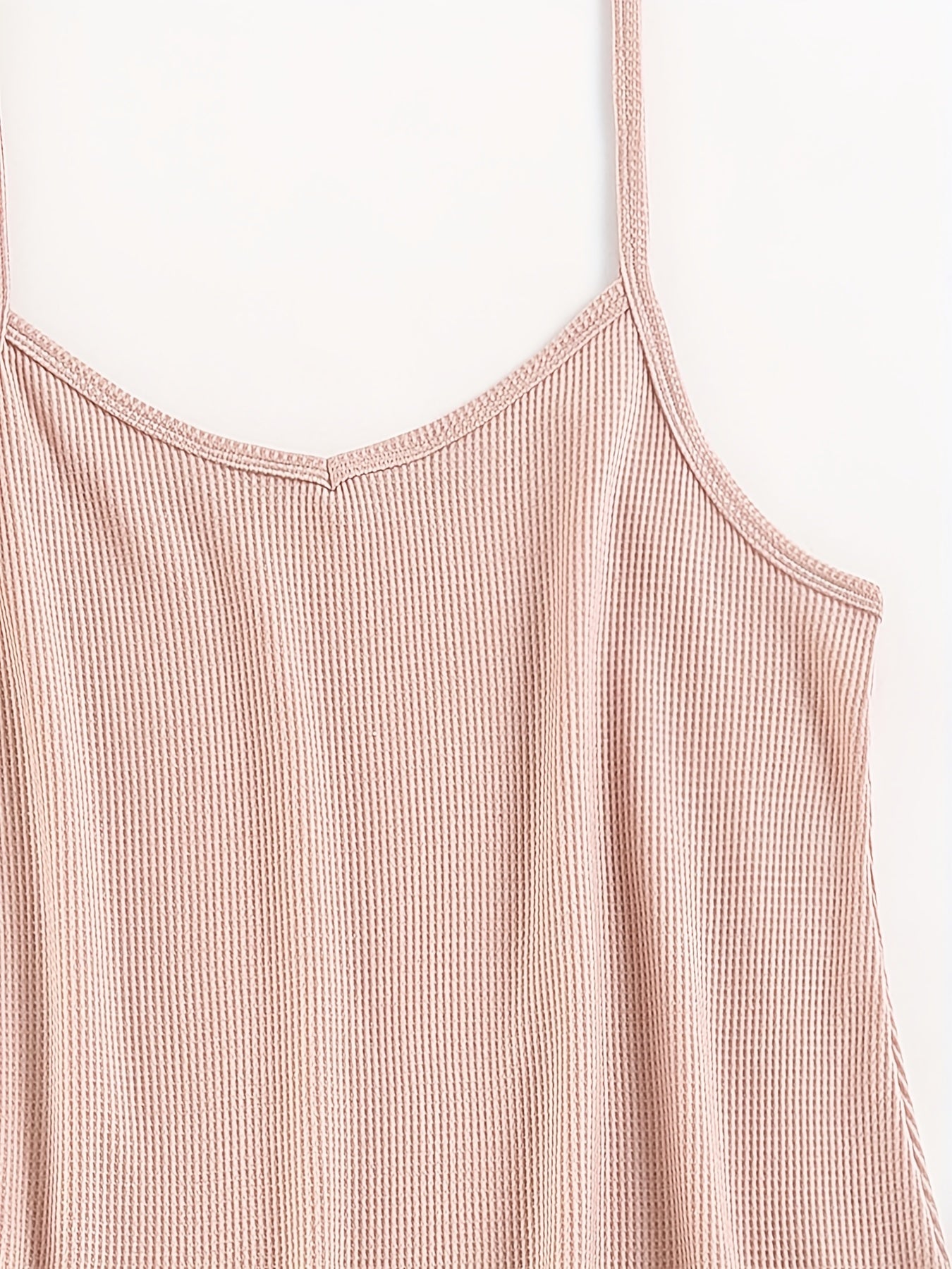 Solid V Neck Waffle Camisole & Shorts Pajama Set