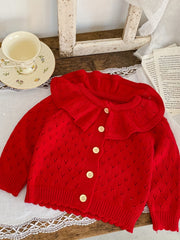 Girls' Ruffle Collar Button Sweater Coat for Fall Winter
