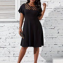 Solid Hollow Out Ruffle Sleeve Dress