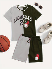 Boys Block Basketball Suit Outfit T shirt & Shorts - Casual Summer Kids Clothes