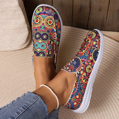 Women's Printed Canvas Slip On Low Top Shoes Comfy Walking Loafers