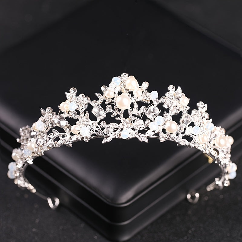 Silvery Crystal Faux Pearl Tiaras And Crowns Headband Rhinestone Hairband Bride