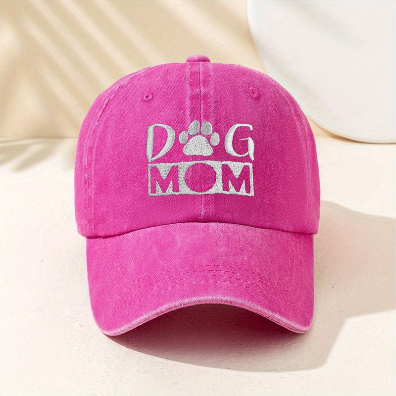 Washed Embroidery DOG MOM Baseball Cap Outdoor Sunscreen Peaked Cap