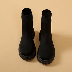 Women's Breathable Knit Short Boots Comfortable Round Toe Slip On Shoes