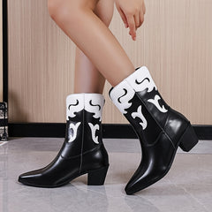 Women's Western Block Heel Boots & Pointed Slip On Cowgirl Shoes