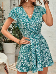 Floral Print Romper Jumpsuit Petal Sleeve Romper