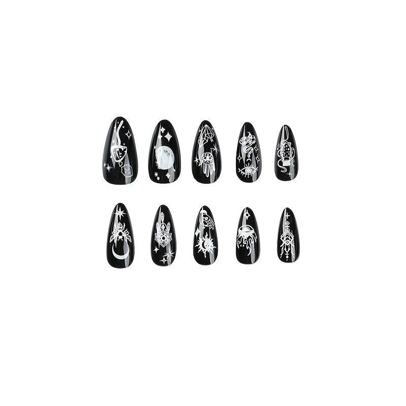 24 pcs Acrylic Full Cover Stick On Nails Moon Star Dream Catcher Evil Eye Snake