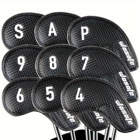 9pcs Golf Club Protection Cap Set PU Material Classic With Velvet Lining