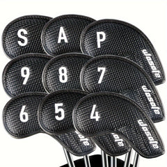 9pcs Golf Club Protection Cap Set PU Material Classic With Velvet Lining