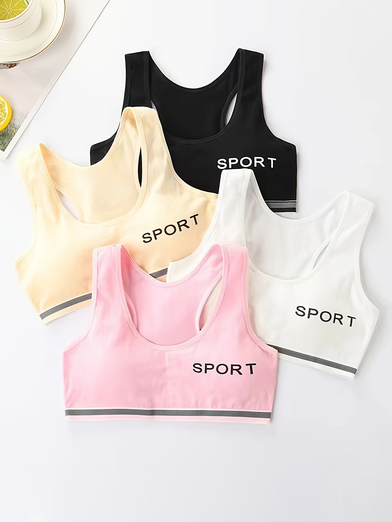 4pcs Teen Girls Cotton Sport Bra Stretchy Underwear Vest