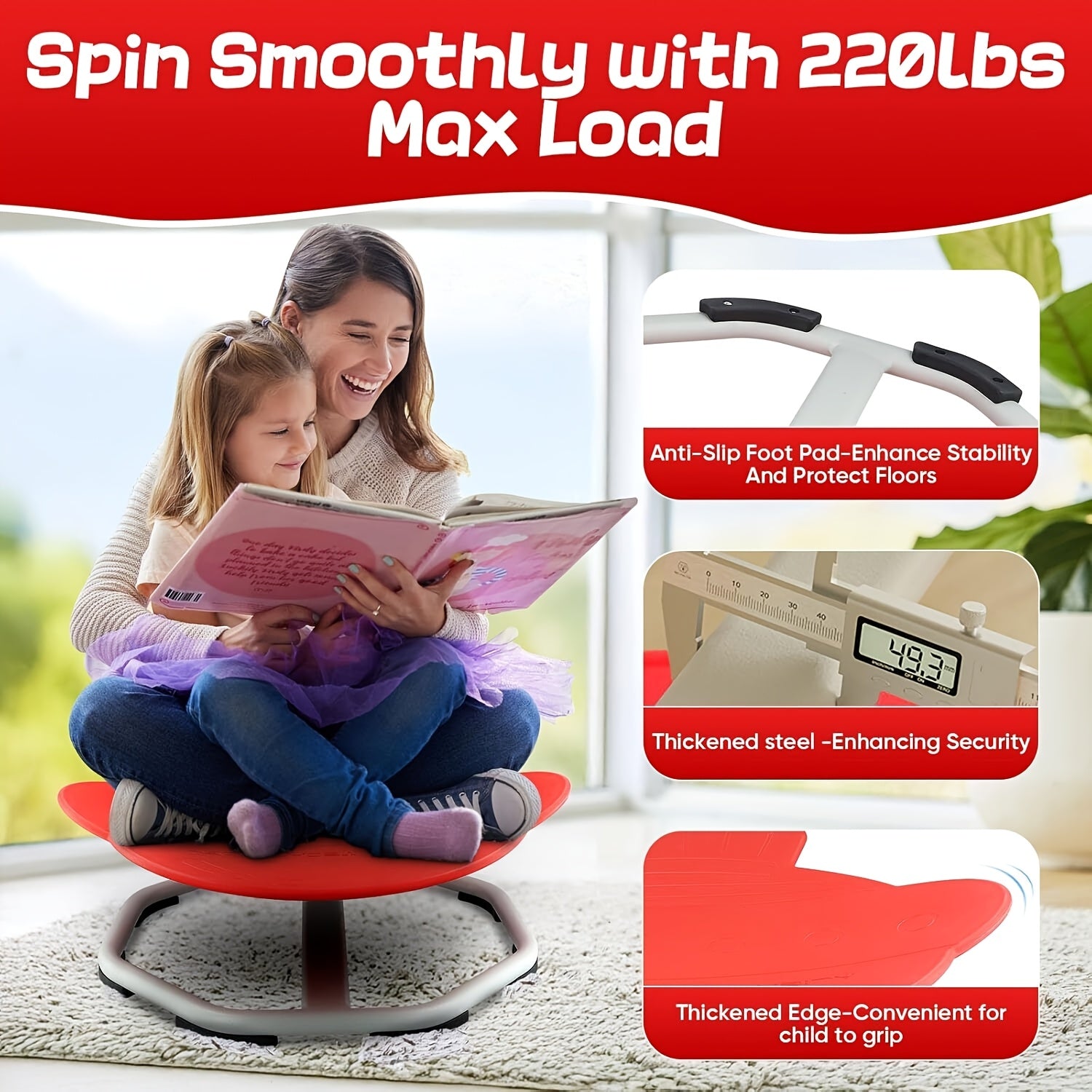 Ergonomic Sensory Swivel Chair in Red Green Enhanced Balance Coordination Focus
