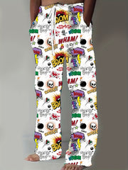 Men's Outdoor Pants with Doodle Graphics & Drawstring
