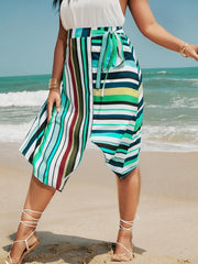Sports Skirt Women's Colorful Stripe Print Knot Split Skirt