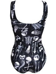 Skeleton Print Round Neck One Piece Bathing Suit