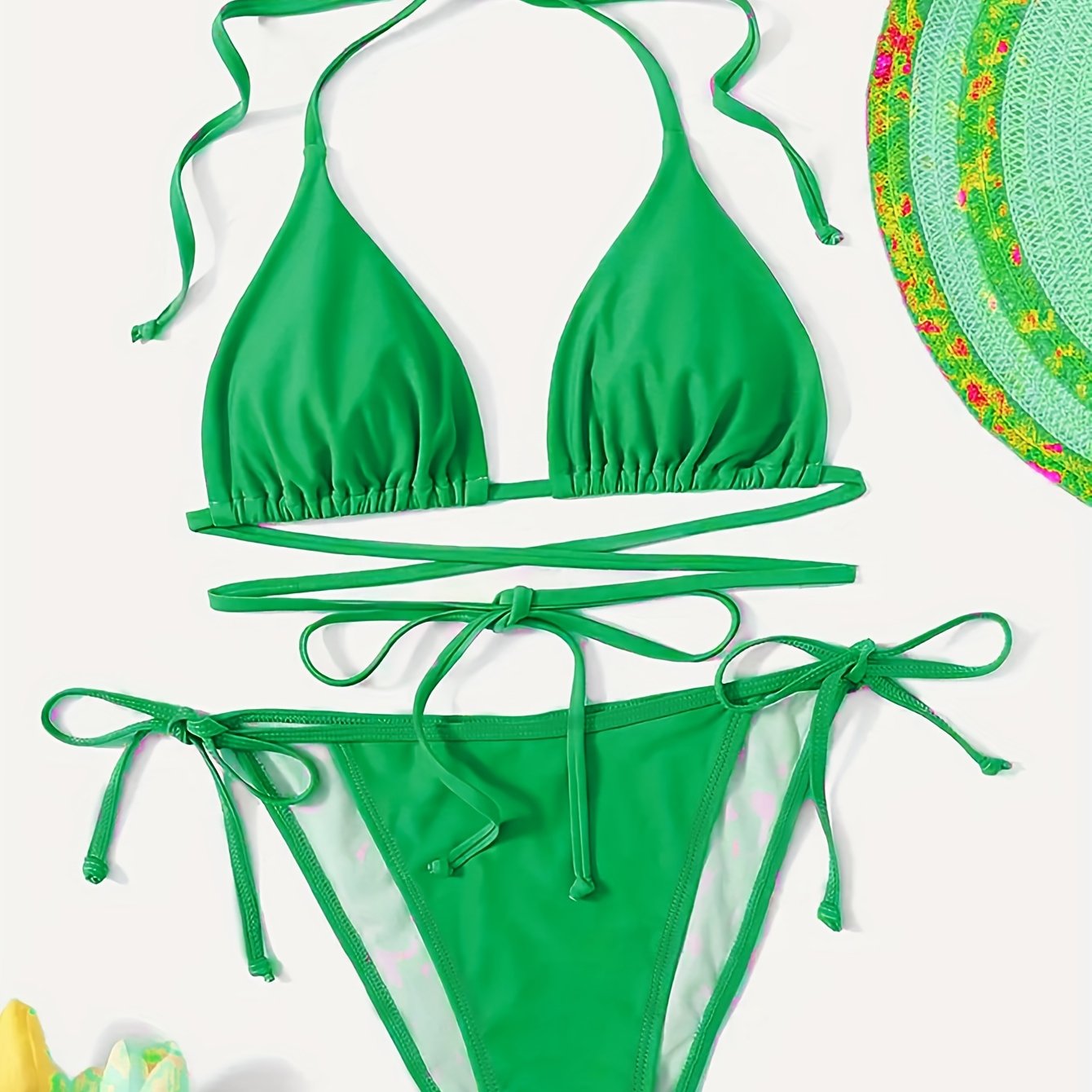 Halter V Neck Bikini Set High Cut Two Piece Swimsuit Women's Swimwear