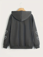 Halloween Heart Graphic Hooded Sports Sweatshirt Zipper Up Long Sleeve Hoodie
