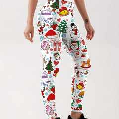 Christmas Tree Snowman Printed Yoga Pants for Women