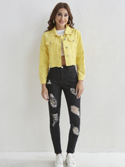Ripped Holes Skinny Jeans Slim Fit Slash Pockets High Stretch Casual Denim Pants