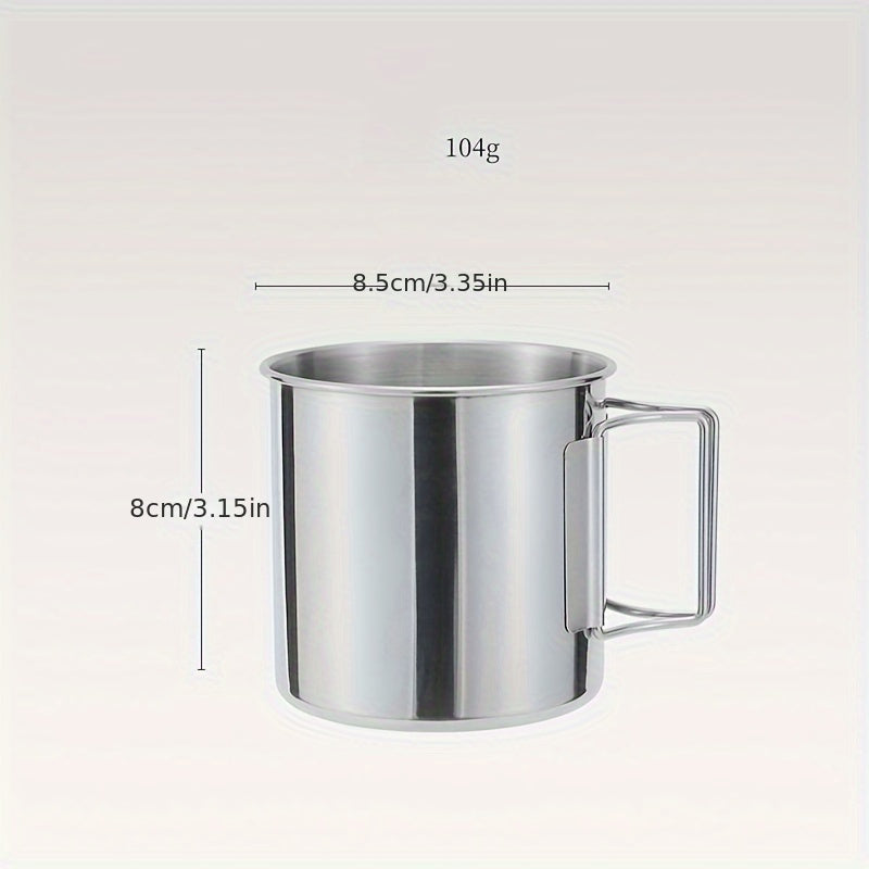 Outdoor 304 Stainless Steel Cup with Folding Handle, Convenient Beer Cup