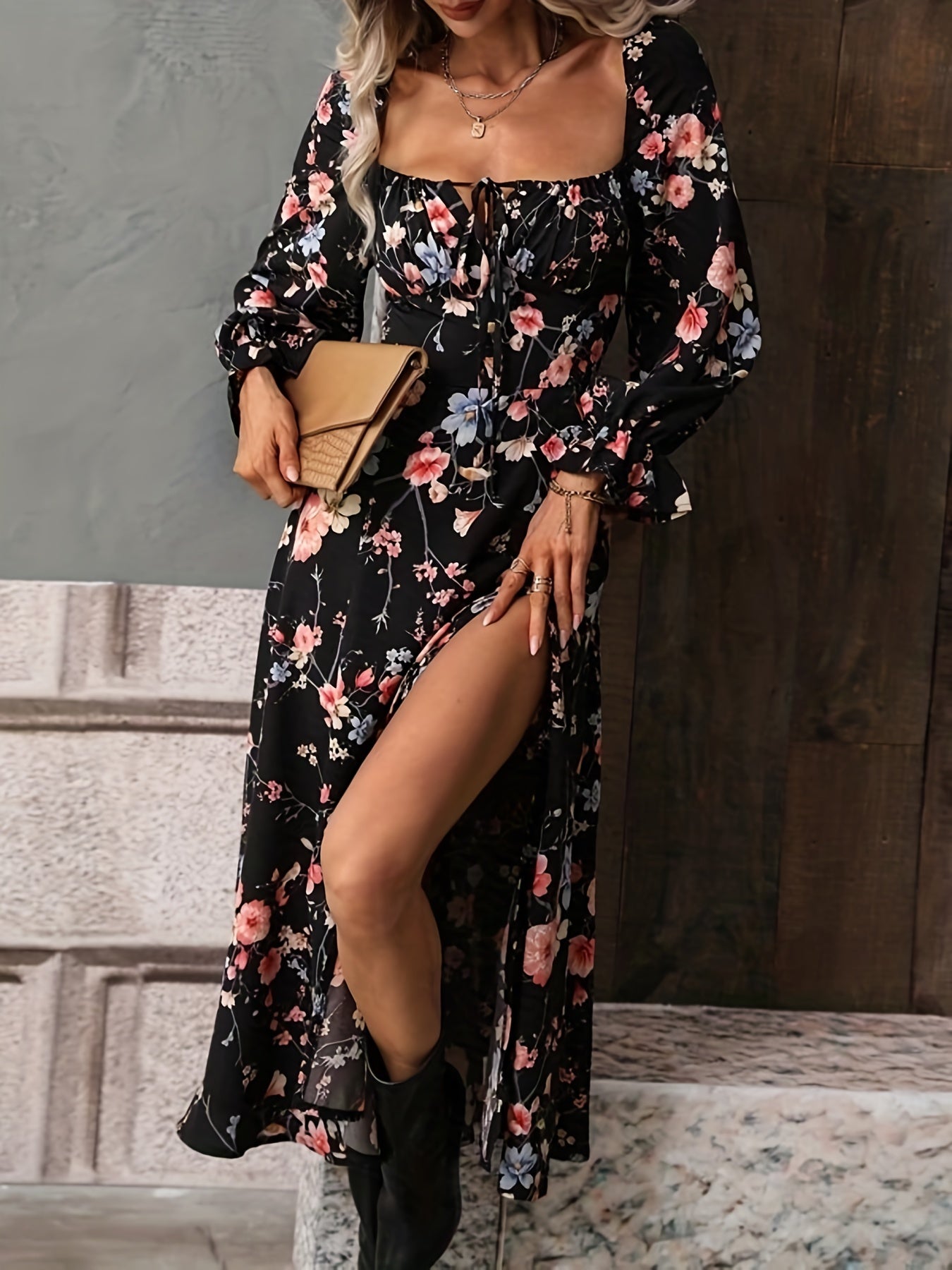 Floral Print Long Sleeve Dress Women's Clothing