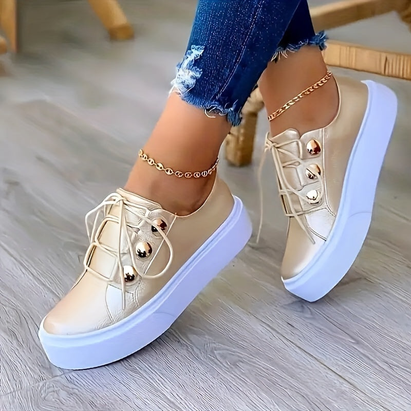 Lace-up Skate Sneakers Platform PU Leather Flat Shoes