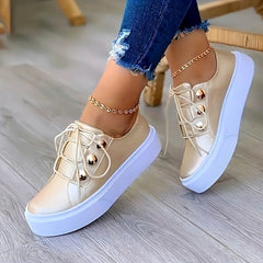 Lace-up Skate Sneakers Platform PU Leather Flat Shoes