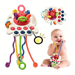 Red Octopus Pull String Toy for Babies
