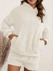Cozy Fuzzy Lounge Set Hooded Top & Shorts