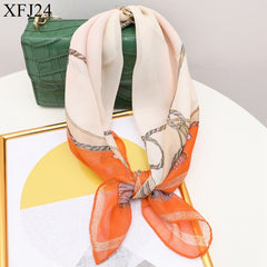 65cm Chiffon Scarf Print Thin Neckerchief Classic Travel Head Wrap Hair