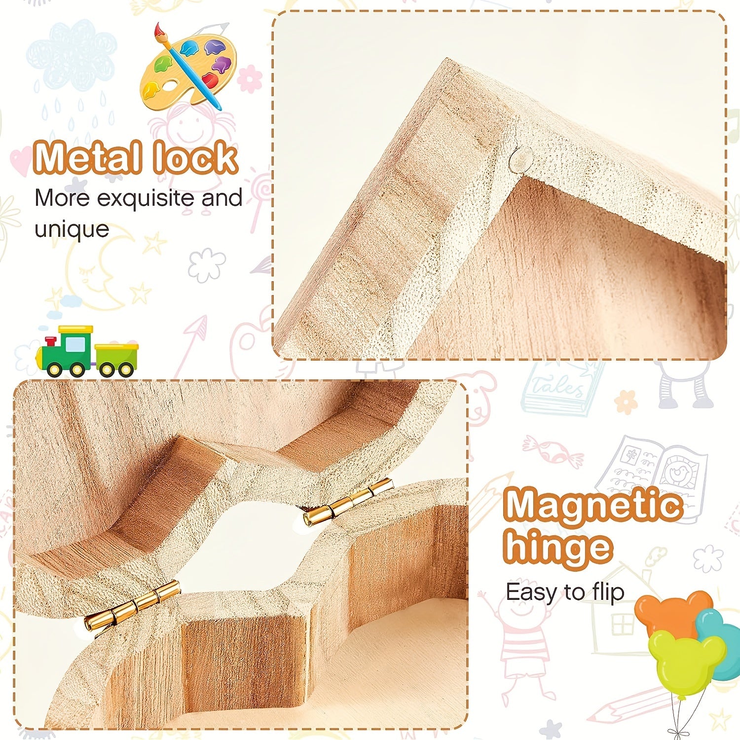 Unpainted Wooden Heart Shape Box with Hinged Cover - DIY Art Craft Jewelry Box