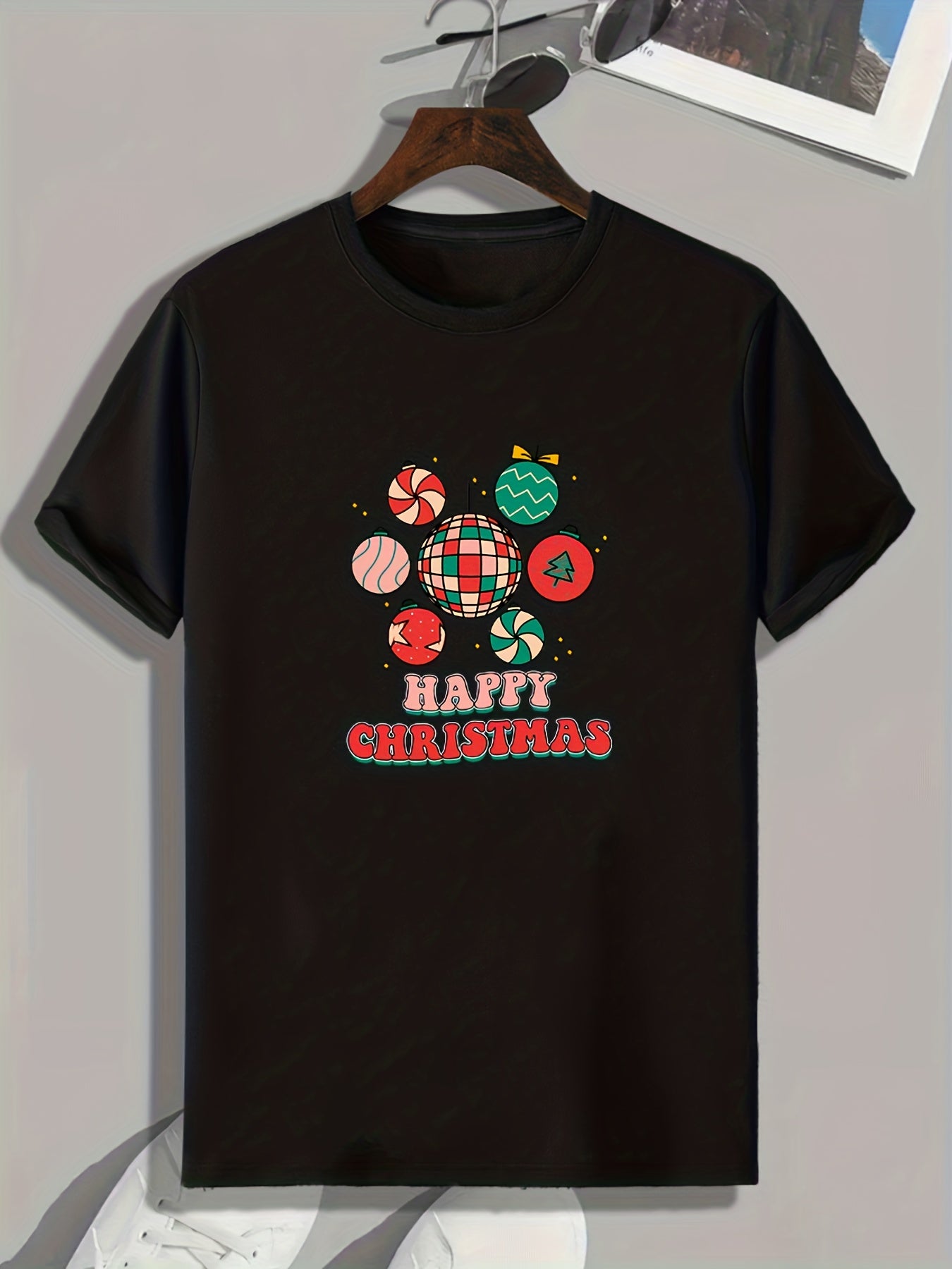 Christmas Pattern Print Men's Sports T-shirt Graphic Tee For Fitness