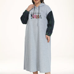 Slogan Print Plaid Raglan Sleeve Hooded Sleep Dress