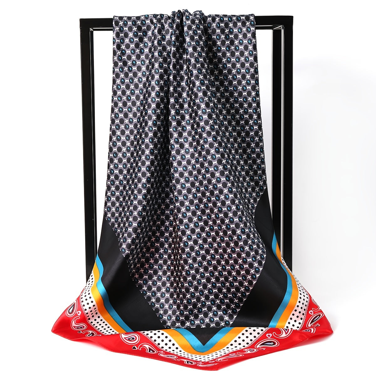 Geometric Pattern Silk Square Scarf Lightweight Neck Scarf