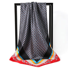 Geometric Pattern Silk Square Scarf Lightweight Neck Scarf