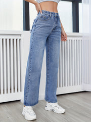 High Waist Straight Jeans High Rise Wide Legs Denim Pants