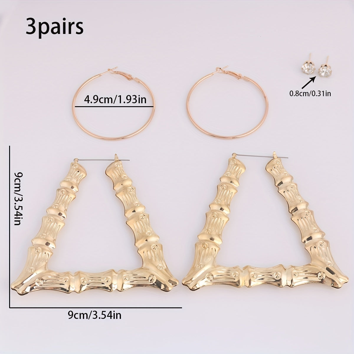 Exaggerated Golden & Silver Bamboo Earrings Set