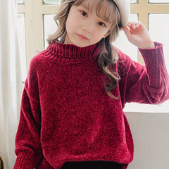Stretchy Comfy Solid Long Sleeve Sweater Girls Anti Pilling Knitwear