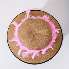 Luminous Feather Wreath Sun Hat Easter Khaki Straw Hat