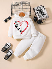 Baby Girl Footprint Heart Graphic Hoodie Pants Set