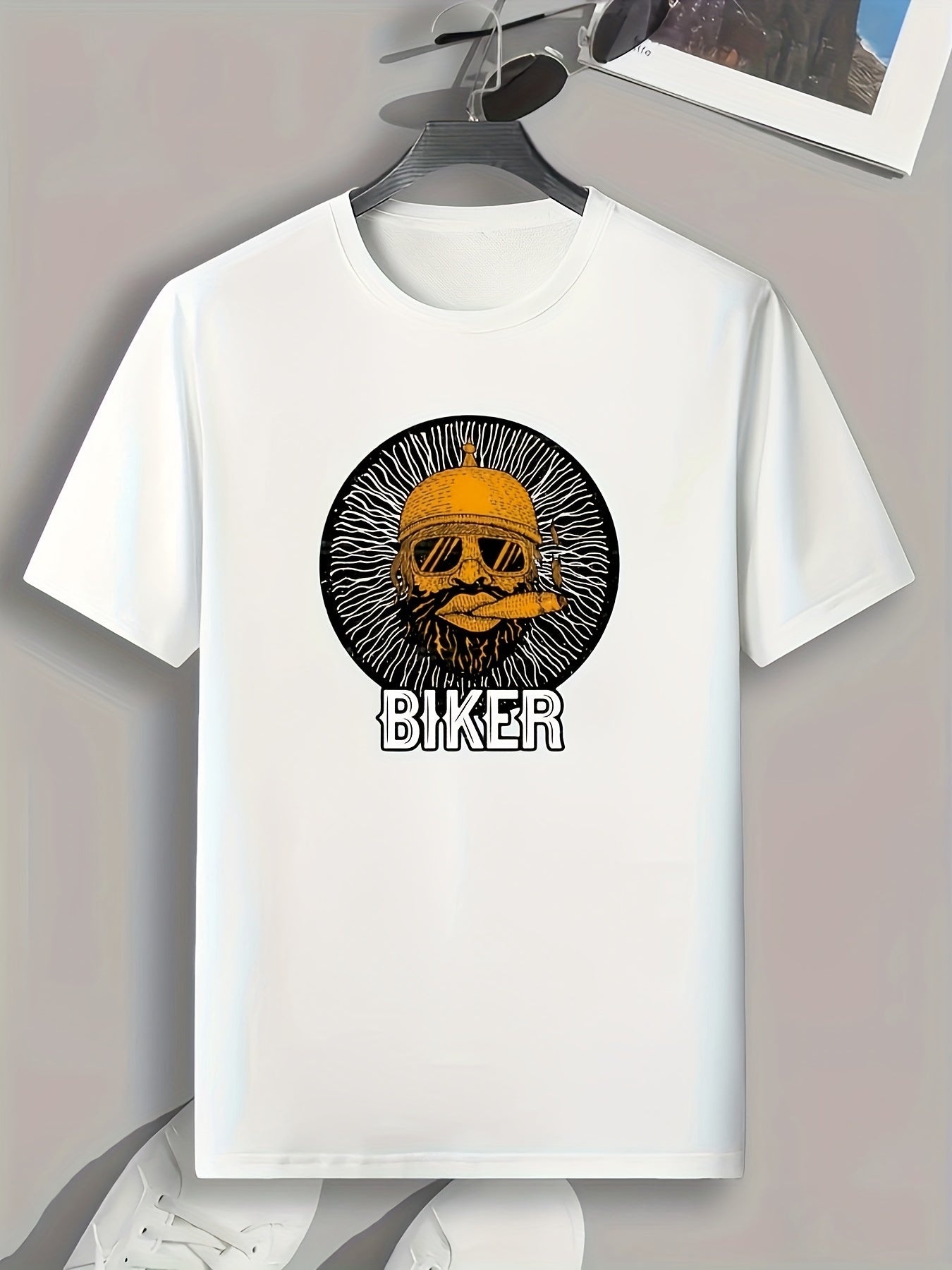 BIKER Pattern Print Men's Comfy Sports T shirt Graphic Tee