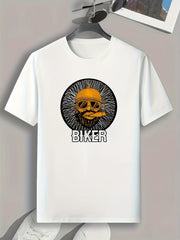 BIKER Pattern Print Men's Comfy Sports T shirt Graphic Tee