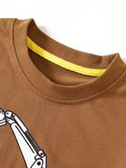 Dino & Excavator Print Boys Sweatshirt Long Sleeve Crew Neck Tops