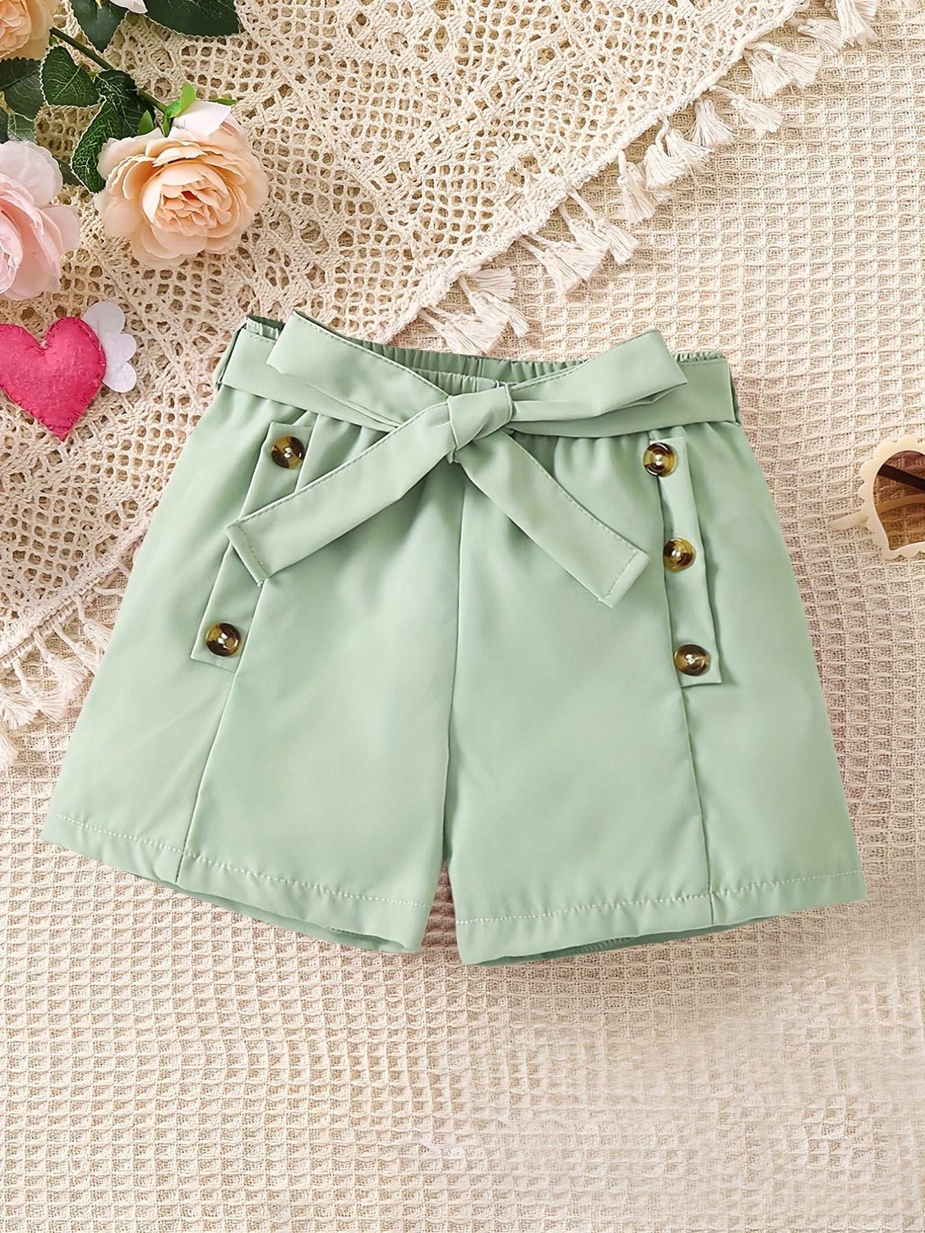 Toddler Girls Beach Shorts Bow Knot Front Button Casual Pants
