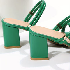 Women's Cross Strap Square Toe Sandals Chunky Heels