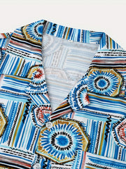 Geometric Print Men s Short Sleeve Hawaiian Shirt For Vacation