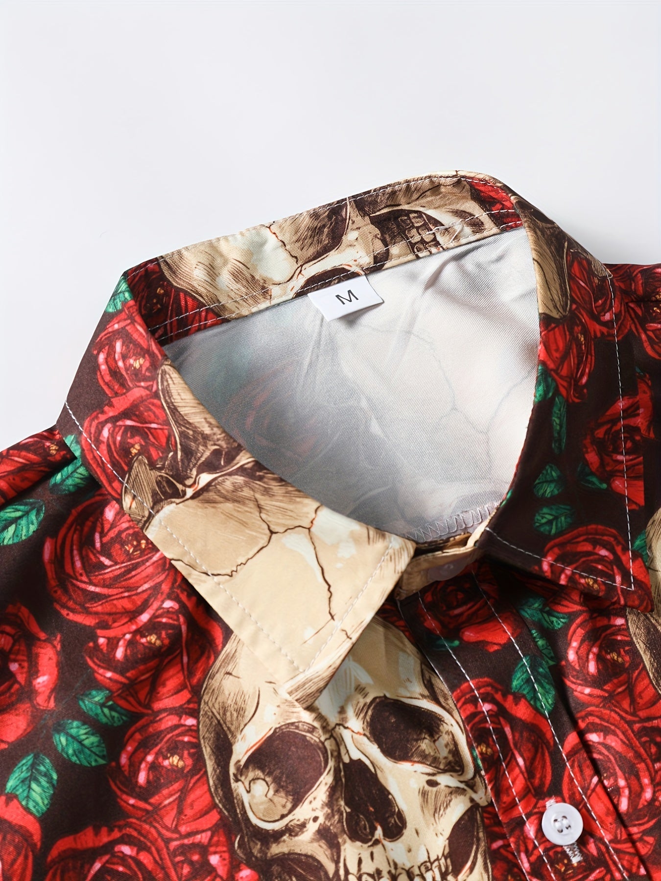 Skull & Rose Print Men's Casual Short Sleeve Shirt