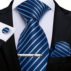 Men's Golden Striped Silk Necktie Set Wedding