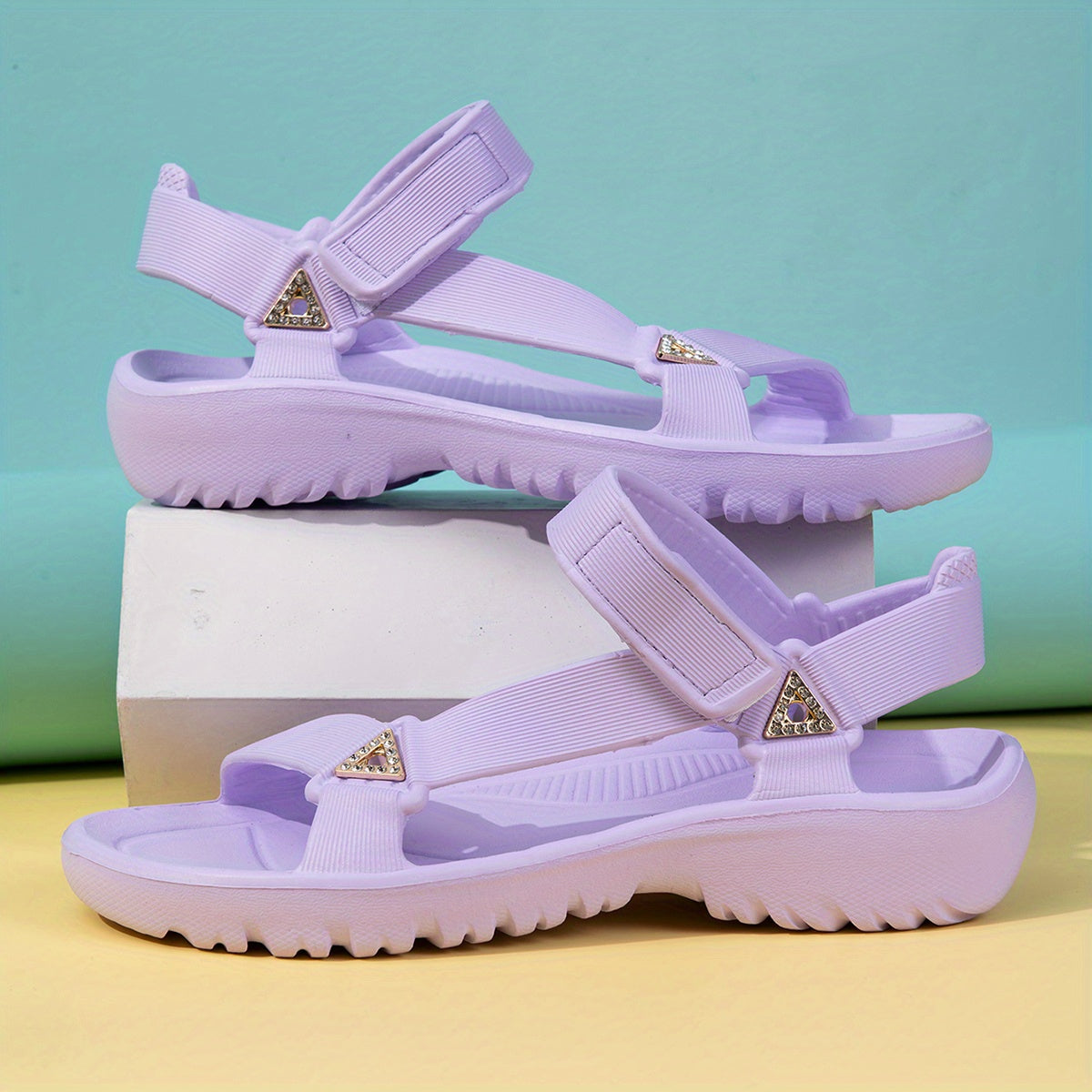 Women's Rhinestone Wedge Sandals Summer Casual Ankle Strap Sports Sandals